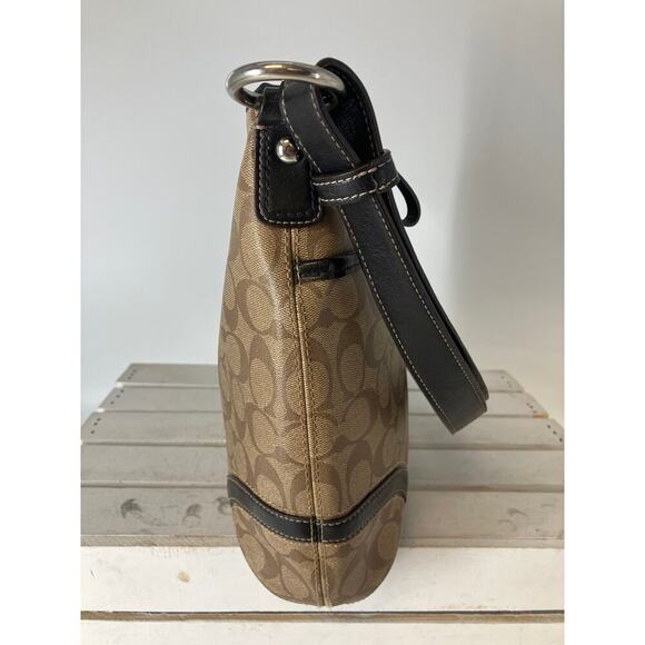 COACH F19823 TAN SIGNATUE PRINT PVC LEATHER SHOULDER BAG - Picture 3 of 16